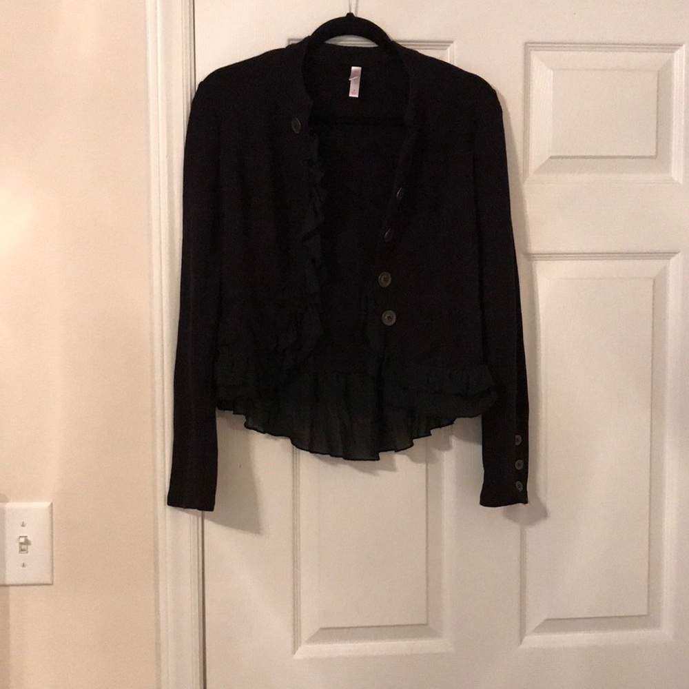 Black, military inspired ruffle jacket